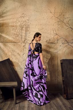 Lavender Modal Satin Floral Print Saree for Women