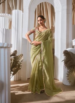 Sage Green Designer Saree with Lace Border