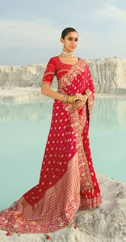 Luxury Pure Dola Viscose Red Wedding Designer Saree