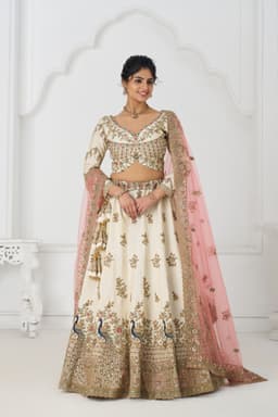 Silk Ivory Peacock Bridal Lehenga