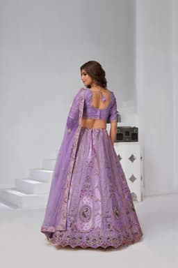 Lavender Banarasi Silk Bridal Lehenga for Women Back View