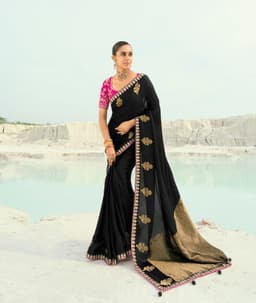 Luxury Pure Organza Viscose Satin Black Organza Designer Saree