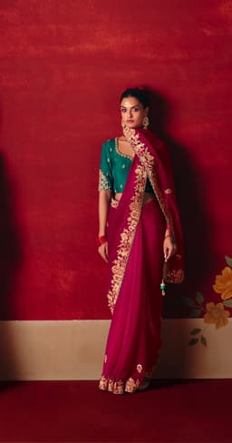 Rani Pink Wedding Festive Designer Saree
