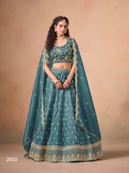 Teal Blue Soft Organza Lehenga Choli