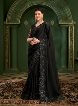 Black Satin Georgette Party Wear Saree