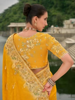 Yellow Viscose Jacquard Khatli Work Haldi Saree