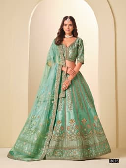 Sea Green Art Silk Lehenga