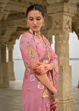 Pink Pure Viscose Jacquard Khatli Bridal Saree
