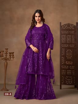 Purple Net Party Palazzo Suit
