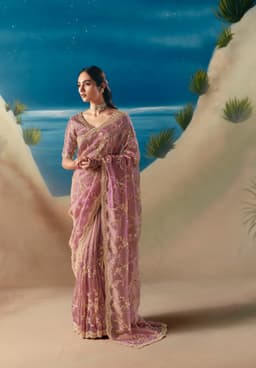 Dusty Lavender Engagement Wear Satin Organza Saree