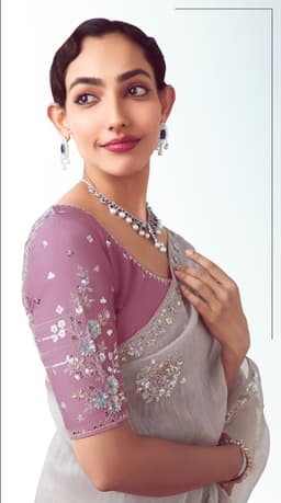 Silver Grey Embroidered Wedding Saree