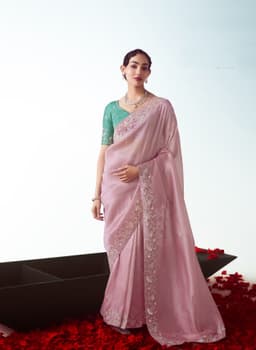 Blush Pink Embroidered Wedding Saree