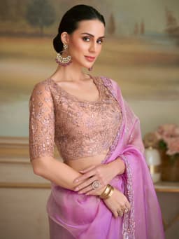 Lavender Purple Organza Party Wear Saree