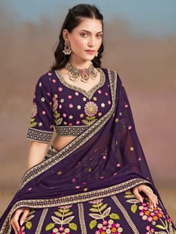 Purple Bridesmaid Lehenga with Floral Embroidery