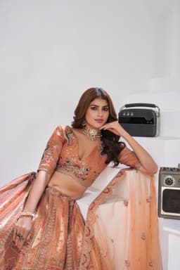 Rust Orange Banarasi Silk Bridal Lehenga for Wedding Close Up