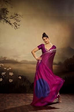 Magenta Modal Satin Ajrakh Print Saree