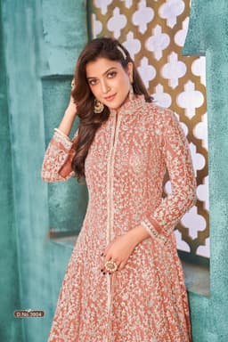 Peach Net Anarkali Suit
