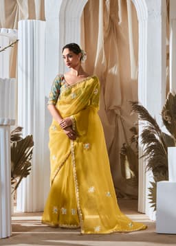 Luxury Yellow Designer Saree for Haldi Wedding & Festive Wear