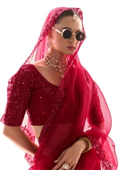 Wine Red Organza Tissue Party Wear Designer Saree