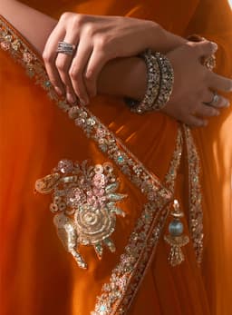 Luxury Orange Designer Saree for Haldi, Wedding & Festive Wear