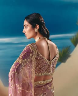 Dusty Lavender Engagement Wear Satin Organza Saree