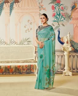 Aqua Signature Satin Organza Silk Handwork Saree