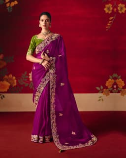 Purple Wedding Party Wear Designer Saree