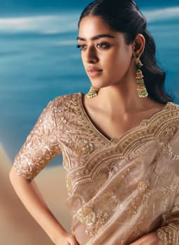 Champagne Party Wear Satin Organza Saree