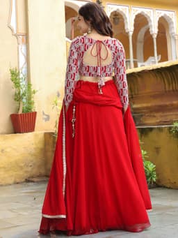 Red Bridesmaid Georgette Lehenga Choli