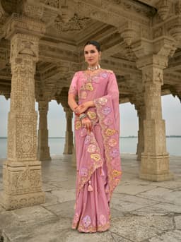 Pink Pure Viscose Jacquard Khatli Bridal Saree