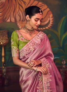 Dusty Rose Silk Saree with Hand Embroidery