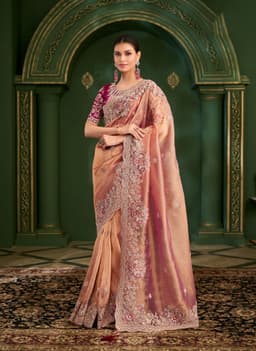 Rose Gold Satin Georgette Silk Bridal Reception Saree