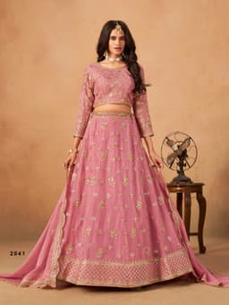 Pink Organza Embroidered Lehenga Choli