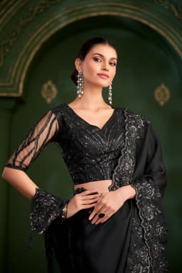 Black Satin Georgette Party Wear Saree
