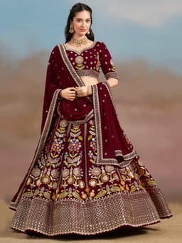 Maroon Bridesmaid Lehenga with Floral Embroidery