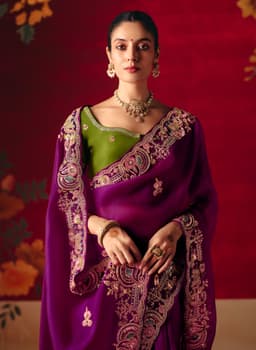 Purple Wedding Party Wear Designer Saree