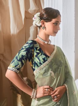 Luxury Sage Green Designer Saree for Wedding & Festive Wear