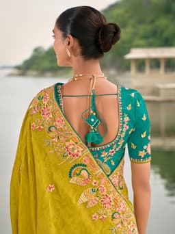Lime Pure Viscose Jacquard Khatli Festive Saree