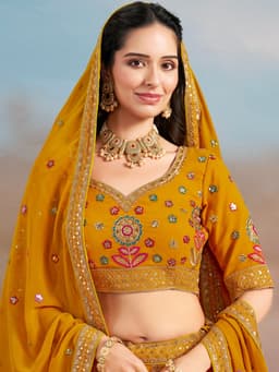 Yellow Bridesmaid Lehenga with Floral Embroidery