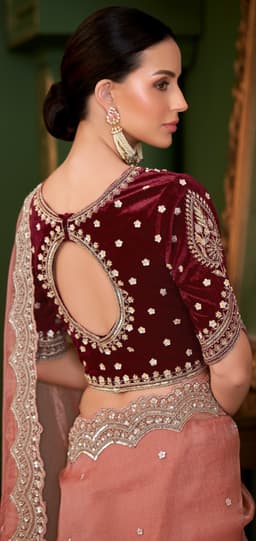 Dusty Rose Tissue Georgette Silk Reception Saree
