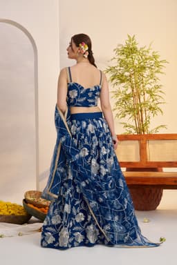 Navy Blue Net Festive Lehenga